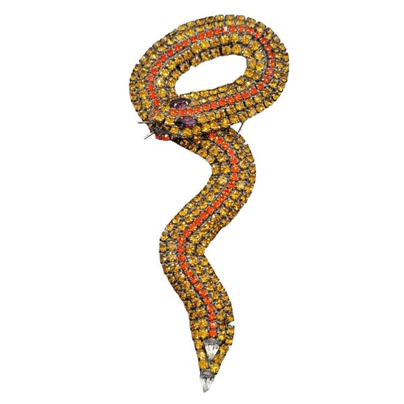 Kenneth Lane Snake Topaz Prong-set Rhinestone Brooch Signed